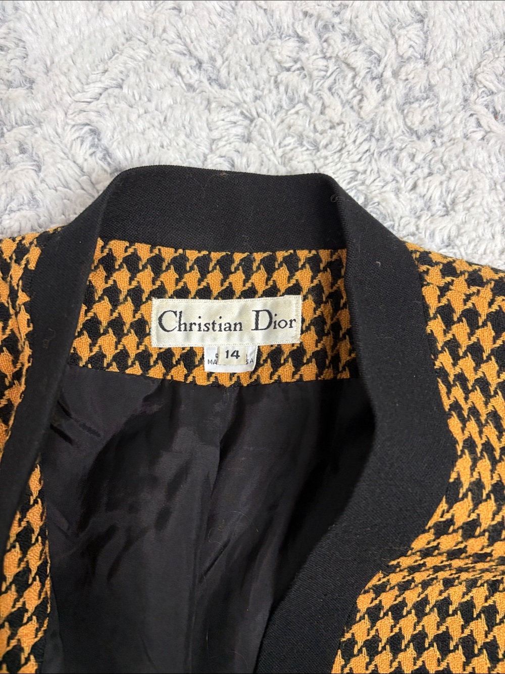 Dior Black & Mustard Houndstooth Double-Breasted Blazer - Picture 6 of 7